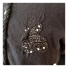 Charger l'image dans la galerie, 1950s - Stunning Beaded Butterflies Black Wool Cardigan