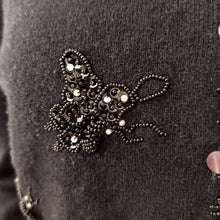 Charger l'image dans la galerie, 1950s - Stunning Beaded Butterflies Black Wool Cardigan