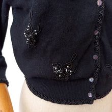 Charger l'image dans la galerie, 1950s - Stunning Beaded Butterflies Black Wool Cardigan
