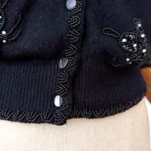 Charger l'image dans la galerie, 1950s - Stunning Beaded Butterflies Black Wool Cardigan