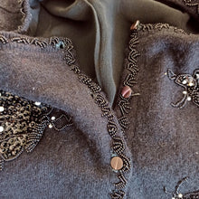 Charger l'image dans la galerie, 1950s - Stunning Beaded Butterflies Black Wool Cardigan