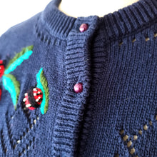 Carica l'immagine nel visualizzatore di Gallery, 80s does 50s - RENÉ DERHY, France - Navy Blue Ladybugs Cardigan - Sz. S/M