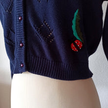Carica l'immagine nel visualizzatore di Gallery, 80s does 50s - RENÉ DERHY, France - Navy Blue Ladybugs Cardigan - Sz. S/M