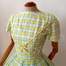 Charger l'image dans la galerie, 1950s - Adorable Checked Blue Yellow Cotton Dress - W26 (66cm)