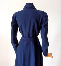 Load image into Gallery viewer, 1940s - Superb Navy Blue Wool Dress - AS IS - W29 (74cm)