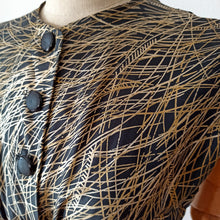 Charger l'image dans la galerie, 1950s - Spectacular Black Gold Couture Silk Dress - W22 (58cm)