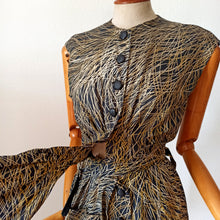 Charger l'image dans la galerie, 1950s - Spectacular Black Gold Couture Silk Dress - W22 (58cm)