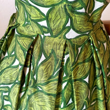 Charger l'image dans la galerie, 1950s - Stunning Abstract Green Cotton Linen Dress - W28.5 (72cm)