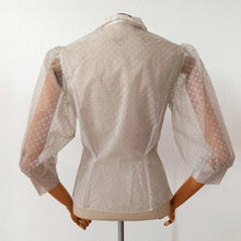 Cargar imagen en el visor de la galería, 1940s 1950s - Luxurious Nylon Velvet Balloon Sleeves Blouse - W29 (74cm)