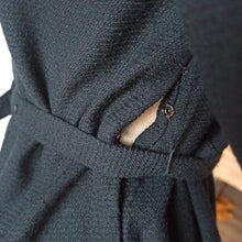 Load image into Gallery viewer, 1940s - Black Padded Shoulders Textured Rayon Wool Dress - W32 (82cm)