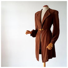 Load image into Gallery viewer, 1930s 1940s - Elegant Brown Rayon Silk Lucite Buckle Duster