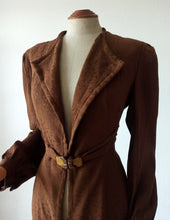 Load image into Gallery viewer, 1930s 1940s - Elegant Brown Rayon Silk Lucite Buckle Duster
