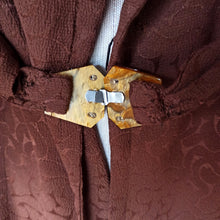 Load image into Gallery viewer, 1930s 1940s - Elegant Brown Rayon Silk Lucite Buckle Duster