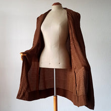 Load image into Gallery viewer, 1930s 1940s - Elegant Brown Rayon Silk Lucite Buckle Duster