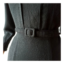Load image into Gallery viewer, 1940s - Black Padded Shoulders Textured Rayon Wool Dress - W32 (82cm)