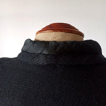 Load image into Gallery viewer, 1940s - Black Padded Shoulders Textured Rayon Wool Dress - W32 (82cm)