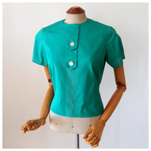 Charger l'image dans la galerie, 1960s - Cute Green Cotton Blouse - W35 (90cm)