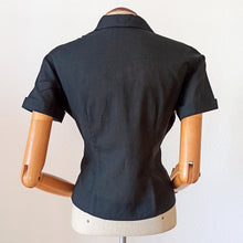 Charger l'image dans la galerie, 1950s - Gorgeous Black Embroidery Cotton Blouse - W32 (82cm)