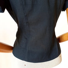 Charger l'image dans la galerie, 1950s - Gorgeous Black Embroidery Cotton Blouse - W32 (82cm)