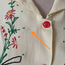 Cargar imagen en el visor de la galería, 1940s - Ultragorgeous Embroidery Vanilla Rayon Blouse - W31 (78cm)
