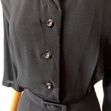 Load image into Gallery viewer, 1930s 1940s - Elegant Black Belted Rayon Crepe Dress - W39 (100cm)