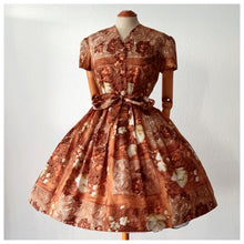 Charger l'image dans la galerie, 1950s 1960s - Stunning Autumn Roseprint Satin Dress - W30 (76cm)