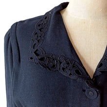 Load image into Gallery viewer, 1940s - Beautiful Black Wool Dress - W31.5 (80cm)