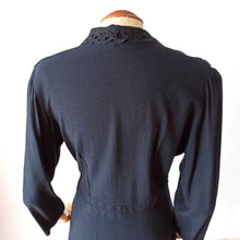 Load image into Gallery viewer, 1940s - Beautiful Black Wool Dress - W31.5 (80cm)