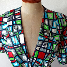 Cargar imagen en el visor de la galería, 1940s 1950s - IMMERSCHLANK, Germany - Amazing Atomic Print Cotton House Dress - Size 50