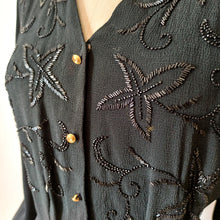 Cargar imagen en el visor de la galería, 1940s - Stunning Black Beaded Silk Crepe Dress - W31 (82cm)