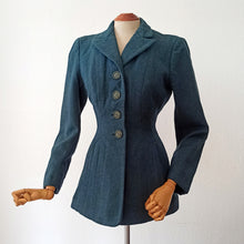 Cargar imagen en el visor de la galería, 1940s - Fabulous Petrol Wool Jacket Cape Set - W27 (68cm)