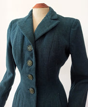 Cargar imagen en el visor de la galería, 1940s - Fabulous Petrol Wool Jacket Cape Set - W27 (68cm)