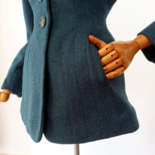 Cargar imagen en el visor de la galería, 1940s - Fabulous Petrol Wool Jacket Cape Set - W27 (68cm)