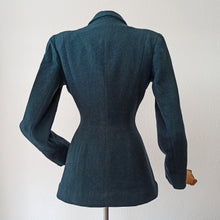 Cargar imagen en el visor de la galería, 1940s - Fabulous Petrol Wool Jacket Cape Set - W27 (68cm)