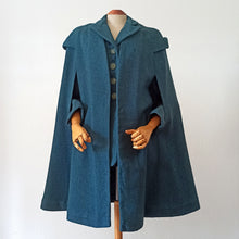 Cargar imagen en el visor de la galería, 1940s - Fabulous Petrol Wool Jacket Cape Set - W27 (68cm)