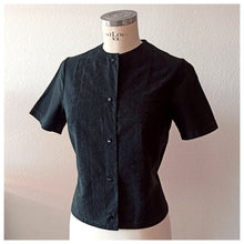 Charger l'image dans la galerie, 1950s 1960s - Gorgeous Black Embroidery Cotton Blouse - Sz. 42