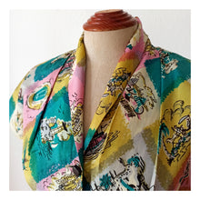 Cargar imagen en el visor de la galería, 1940s - Spectacular Novelty Print Silk Dress - W26 (66cm)