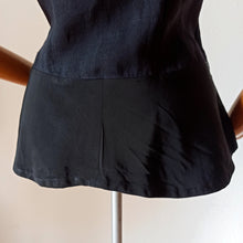 Charger l'image dans la galerie, 1940s 1950s - Ultragorgeous Black Leaves Linen Blouse - W32 (82cm)