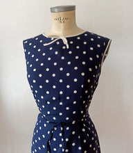 Charger l'image dans la galerie, 1950s 1960s - Iconic French Blue Dotted Rayon Dress - W30 (78cm)