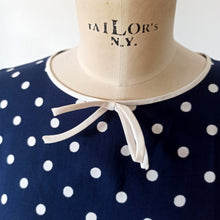 Charger l'image dans la galerie, 1950s 1960s - Iconic French Blue Dotted Rayon Dress - W30 (78cm)