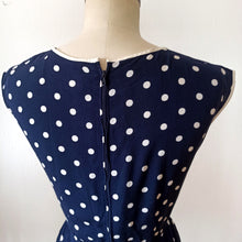 Charger l'image dans la galerie, 1950s 1960s - Iconic French Blue Dotted Rayon Dress - W30 (78cm)