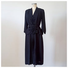 Load image into Gallery viewer, 1940s - Superb Belted Peplum Black Crepe Dress - W31 (80cm)