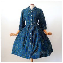 Load image into Gallery viewer, 1950s - Beautiful Blue Paisley Cotton Blend Dress - W34 (86cm)