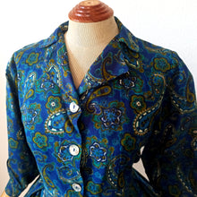 Load image into Gallery viewer, 1950s - Beautiful Blue Paisley Cotton Blend Dress - W34 (86cm)