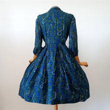 Load image into Gallery viewer, 1950s - Beautiful Blue Paisley Cotton Blend Dress - W34 (86cm)
