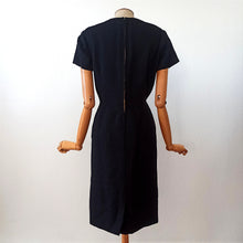 Charger l'image dans la galerie, 1950s 1960s - Stunning Black Textured Wool Dress - W33 (84cm)