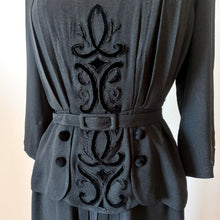 Load image into Gallery viewer, 1940s - Superb Belted Peplum Black Crepe Dress - W31 (80cm)