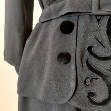 Load image into Gallery viewer, 1940s - Superb Belted Peplum Black Crepe Dress - W31 (80cm)