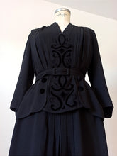 Load image into Gallery viewer, 1940s - Superb Belted Peplum Black Crepe Dress - W31 (80cm)