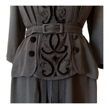 Load image into Gallery viewer, 1940s - Superb Belted Peplum Black Crepe Dress - W31 (80cm)